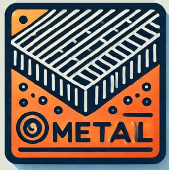 A metal logo with an orange background